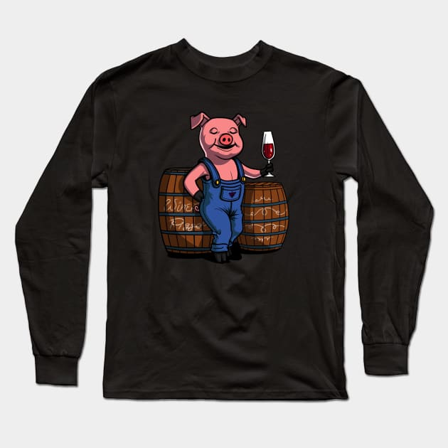 Funny Pig Wine Drinking Party Farm Pork Long Sleeve T-Shirt by underheaven